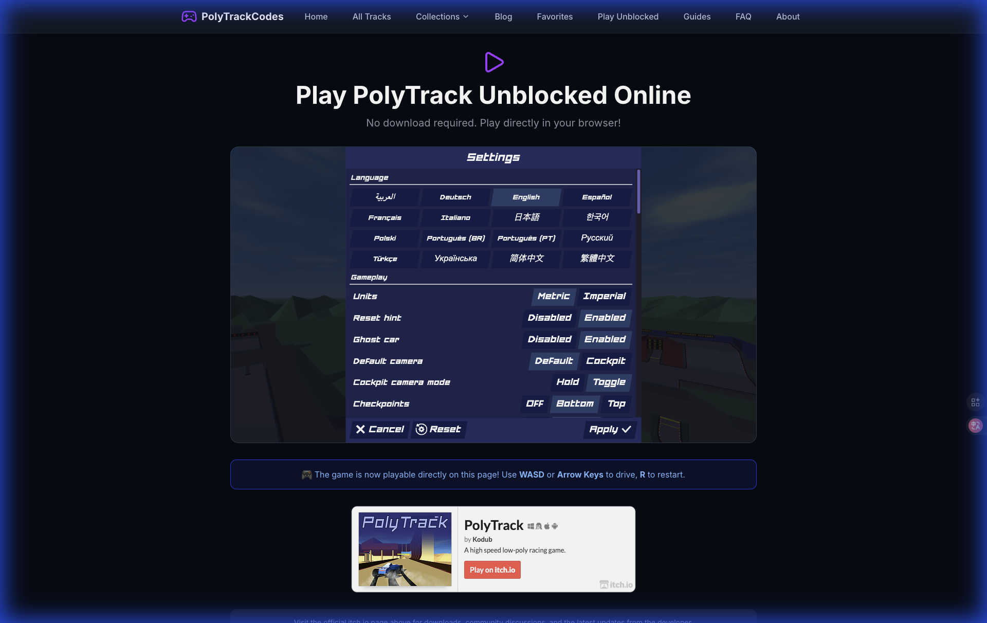 PolyTrack Game Settings